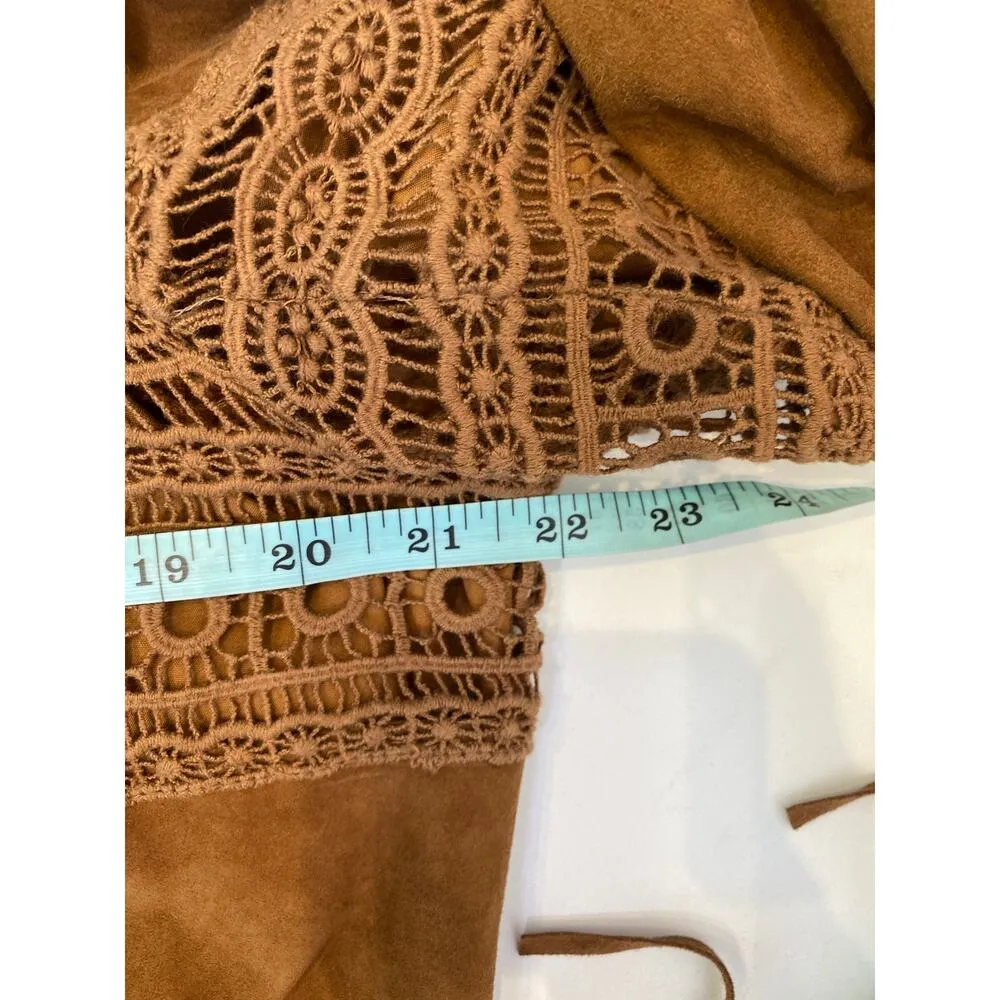 Reba Brown Leather Beautiful Jacket Fringe EUC Sz XL Lined Long Sleeves Crochet - Image 10