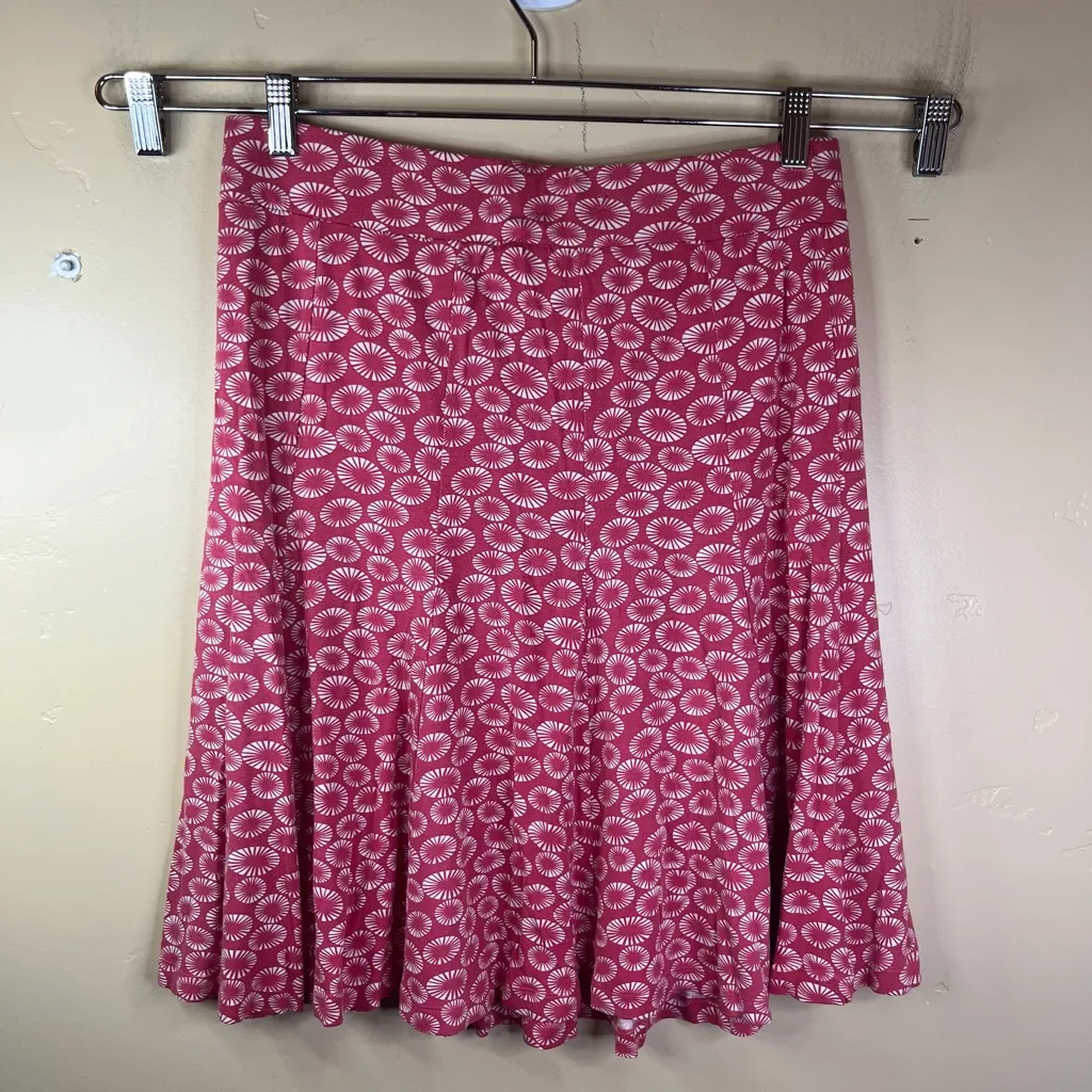 BODEN Women's Size 12 Regular Rosy Pink Flare Knit Skirt Viscose‎ Floral Office Red - Image 4