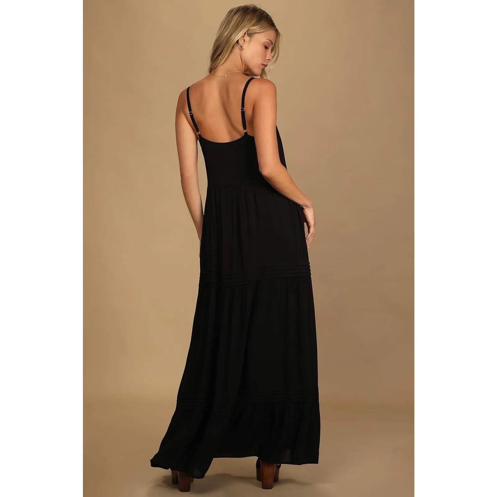 Lulus Favorite of the Day Tiered Maxi Dress Women XL Lined Black Boho Beach - Image 2