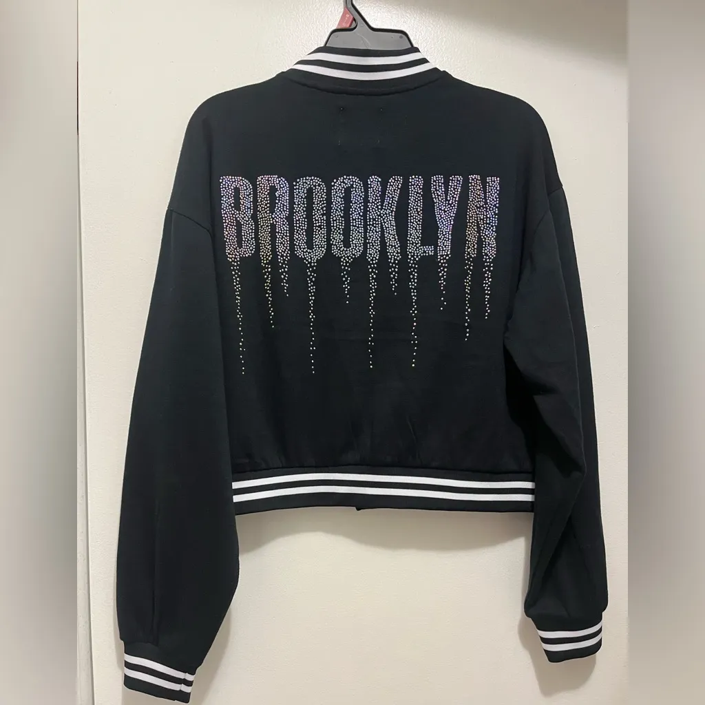 Common Stitch Chic Black and White Varsity Jacket with '89' & Brooklyn Dripping Size L - Image 7