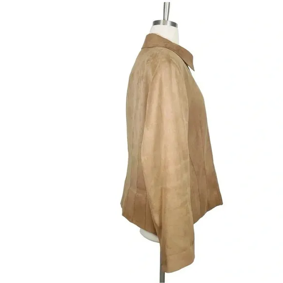 Talbots Faux Suede Tan Blazer Button Jacket‎ Lined Women Size 14 - Image 3