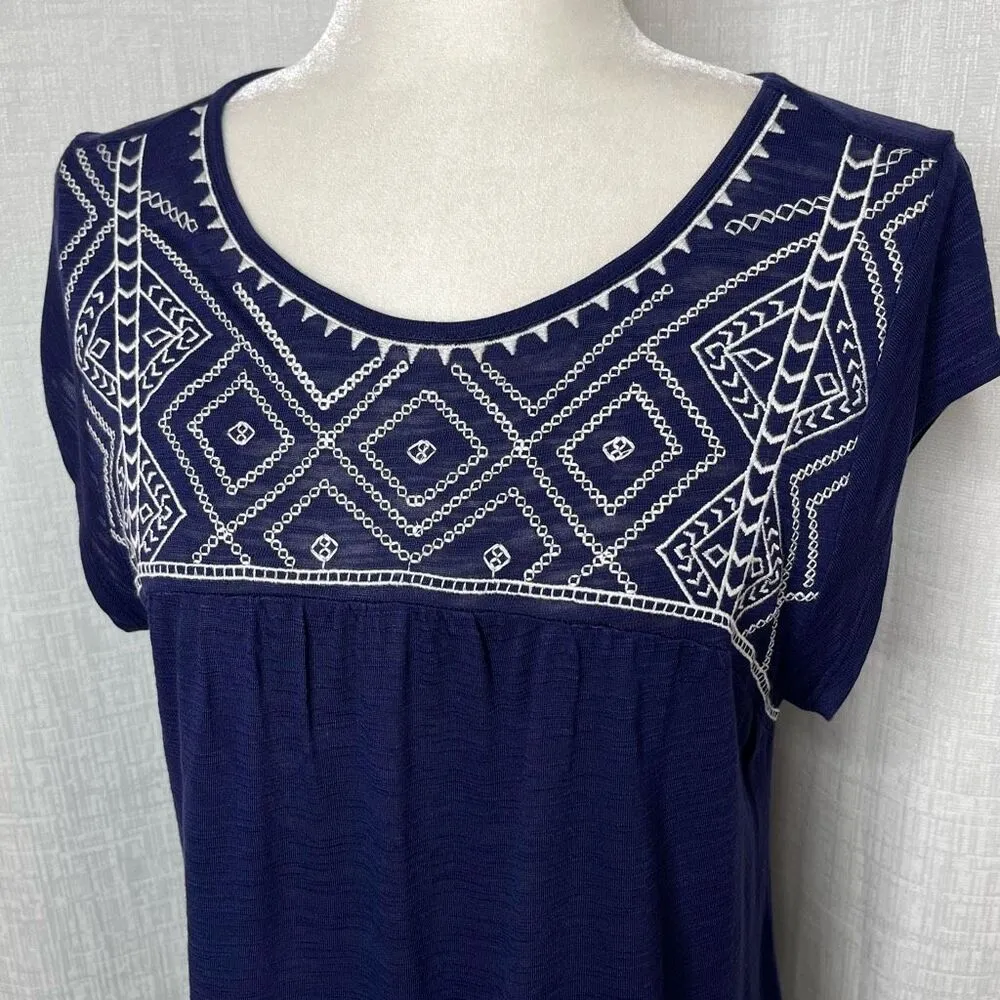 Cable & Gauge  Embroidered Slub Knit Blouse (blue) - Large - Image 4
