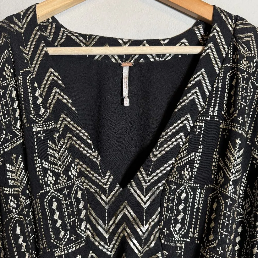Free People Love Your Chaos Mini Dress Womens Medium Black Gold Drop Waist Tunic - Image 8