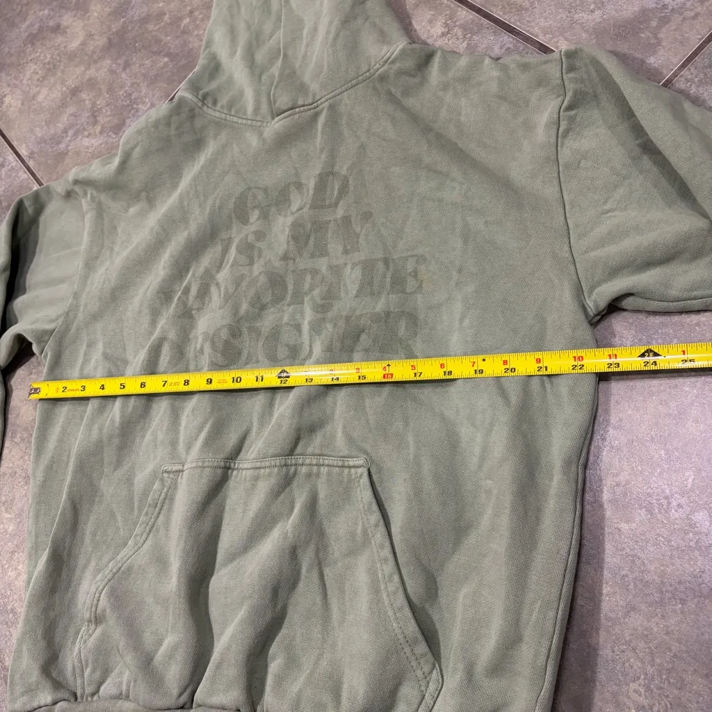 Glo Unisex God is my Favorite Designer Light Green Hoodie Sz L Preppy Street EUC Size L - Image 6