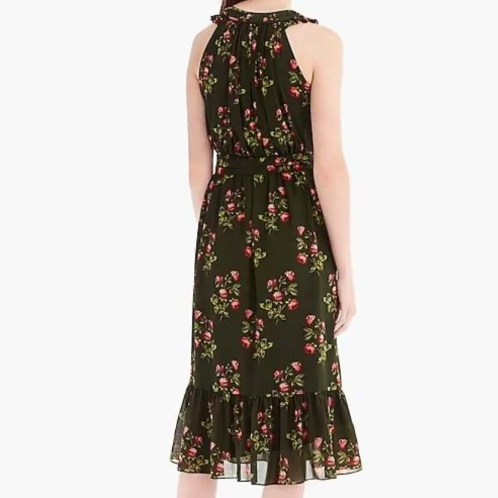 Like New Point Sur J. Crew Blue Floral High Neck Ruffle Dress Size 14 - Image 4