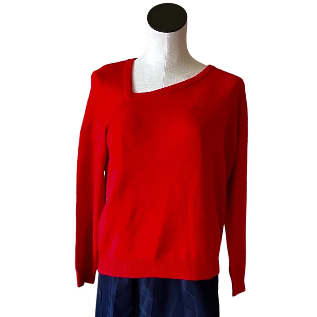 Adyson Parker NWT  Candy Red Asymmetric Neckline Super Soft Sweater Medium - Image 2