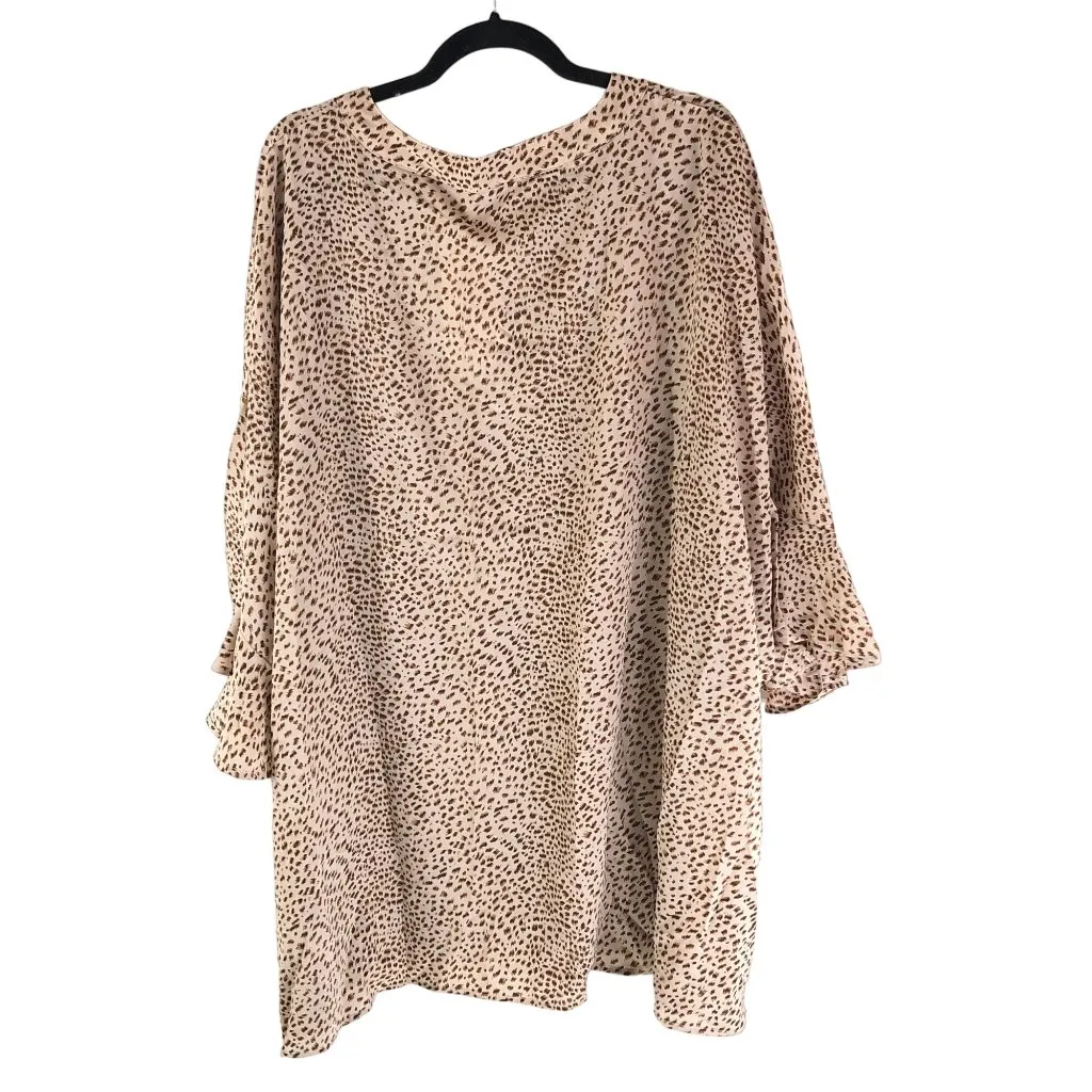 Bloomchic Leopard Print V Neck Ruffle Sleeve Blouse Light Brown 26 4X - Image 4
