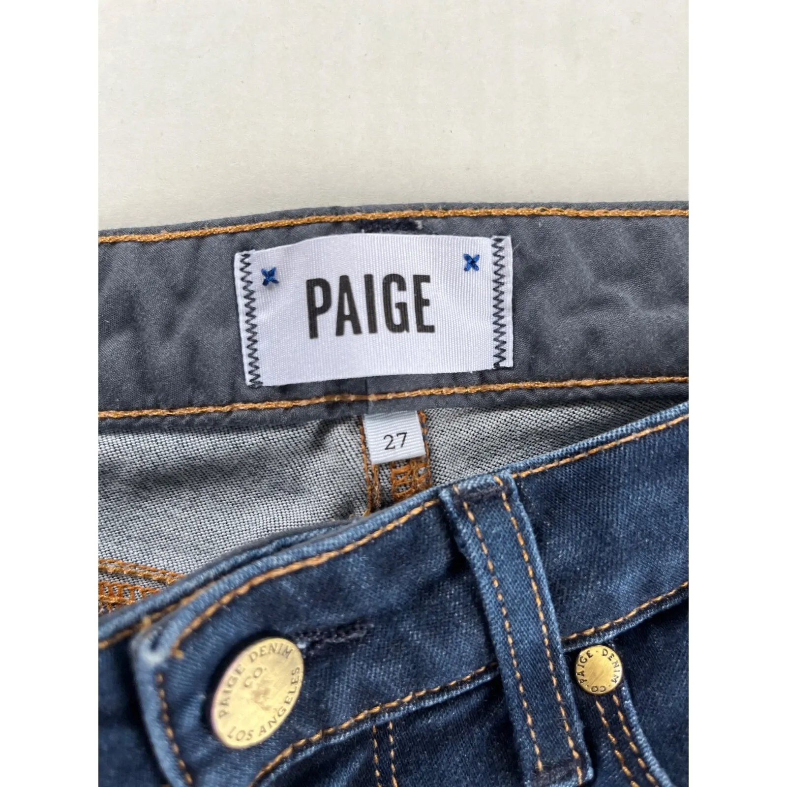 PAIGE Skyline Skinny Jeans Medium Rise Stretch Wash Blue, Size 27 - Image 3