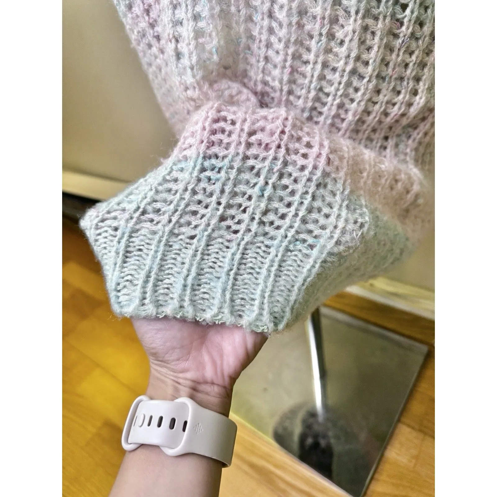 One Step Up Women's Crocheted Sleeveless V-neck Striped Top Vest Pink Green Sz M - Image 6