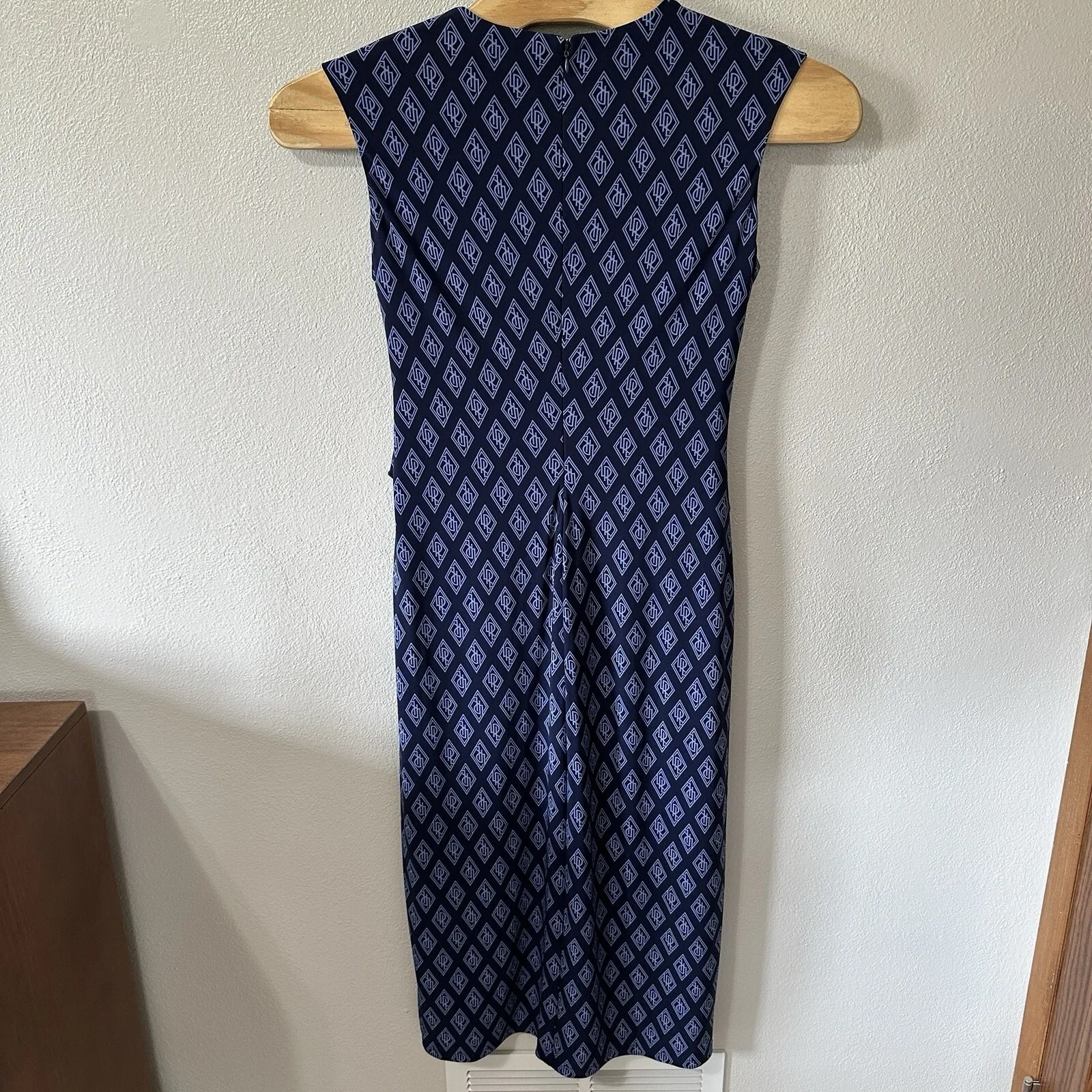 Lauren Ralph Lauren Black Label Size‎ 14 Navy Blue Monogram Print Dress Buckle - Image 4