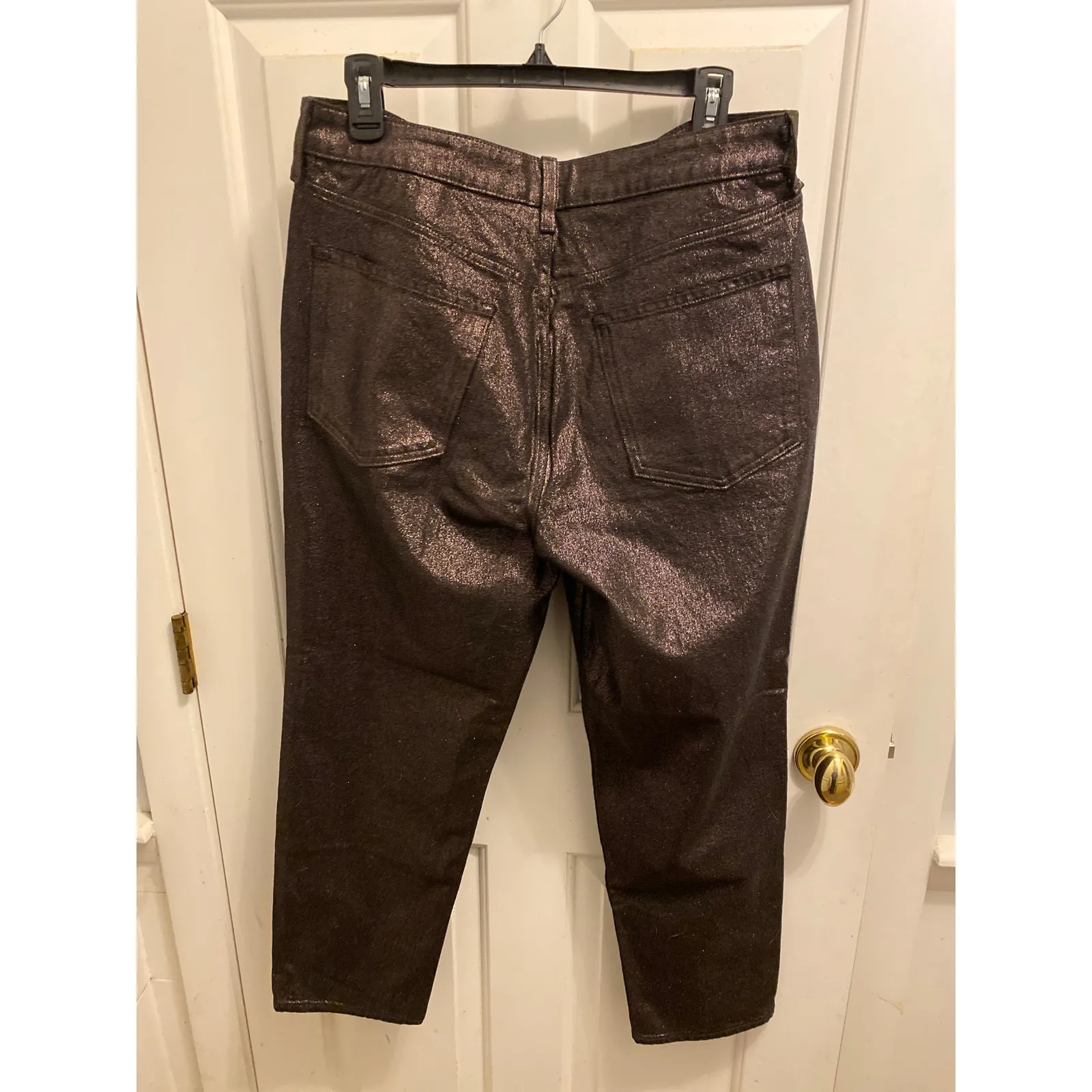 Brand New Old Navy Women Size 12 Dark Brown Metallic OG Straight High Rise Jeans - Image 6