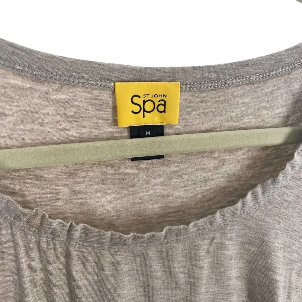 St. John Spa Women’s M Pleated Scoop Neck Top Beige‎ Gray Heather Neutral Soft - Image 3
