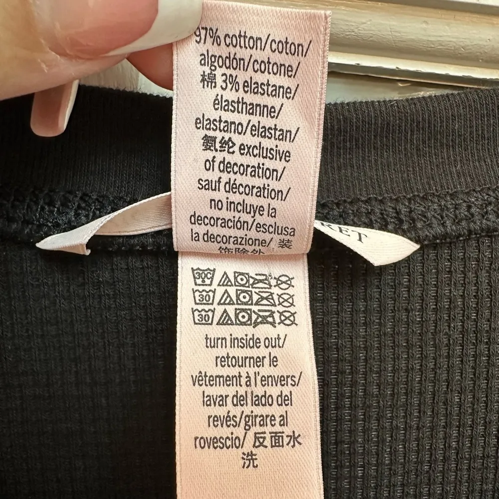 VICTORIA'S SECRET Thermal Pajama Black Long Sleeve Henley Top Stars Size Large L - Image 8