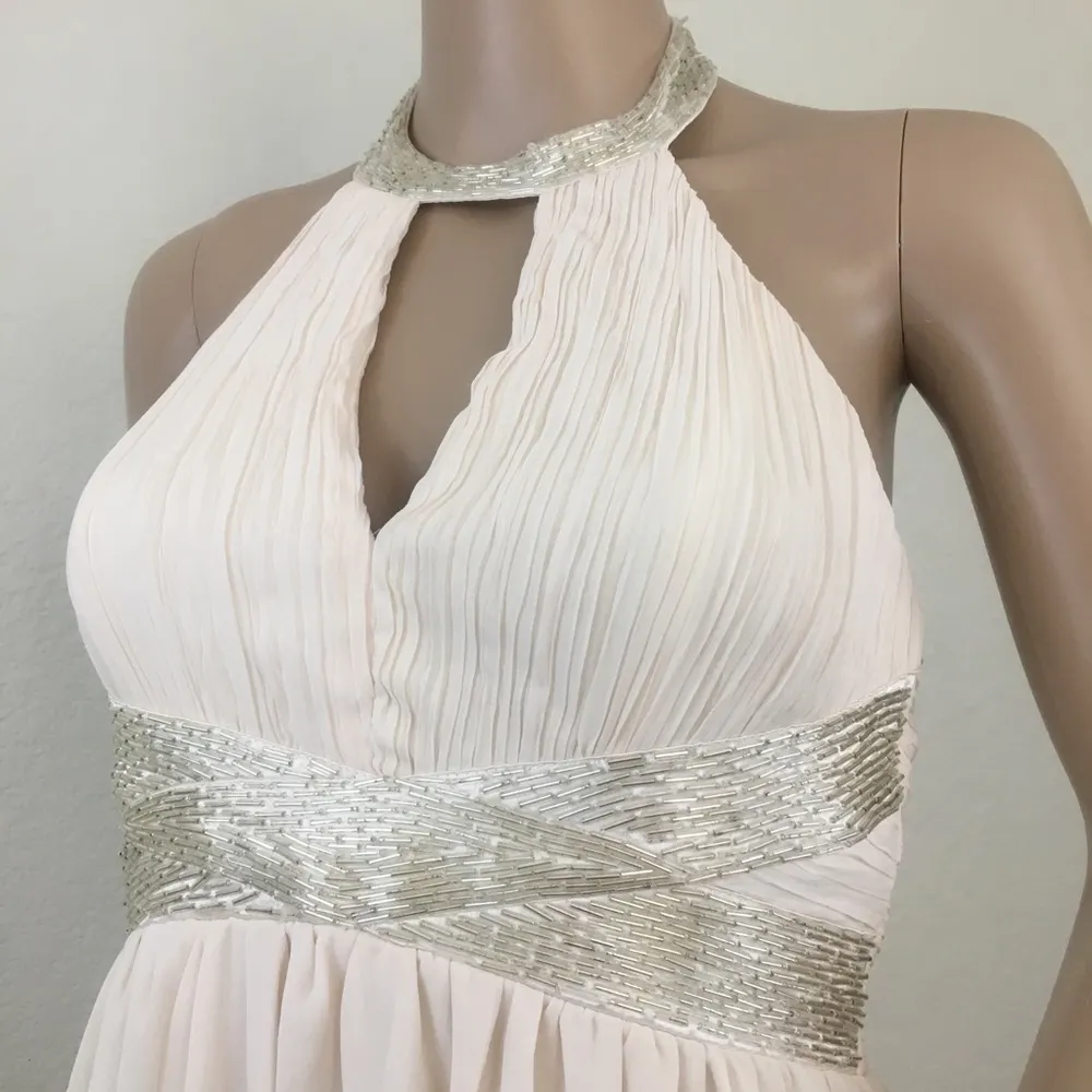 Lulu’s Nude Cream Keyhole Halter Backless Dress - Image 6