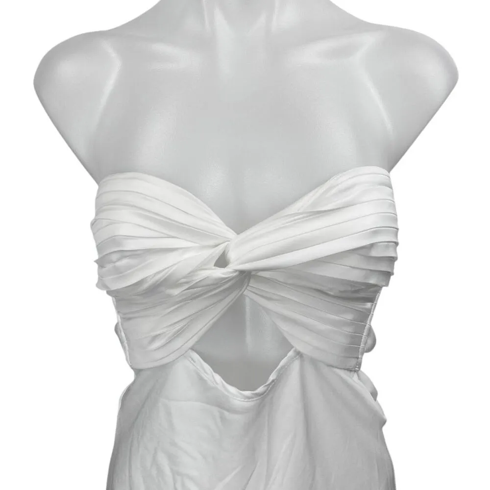Princess Polly Shellie White Silk Satin Bandeau Twist Cutout Mini A Line Dress 2 - Image 4