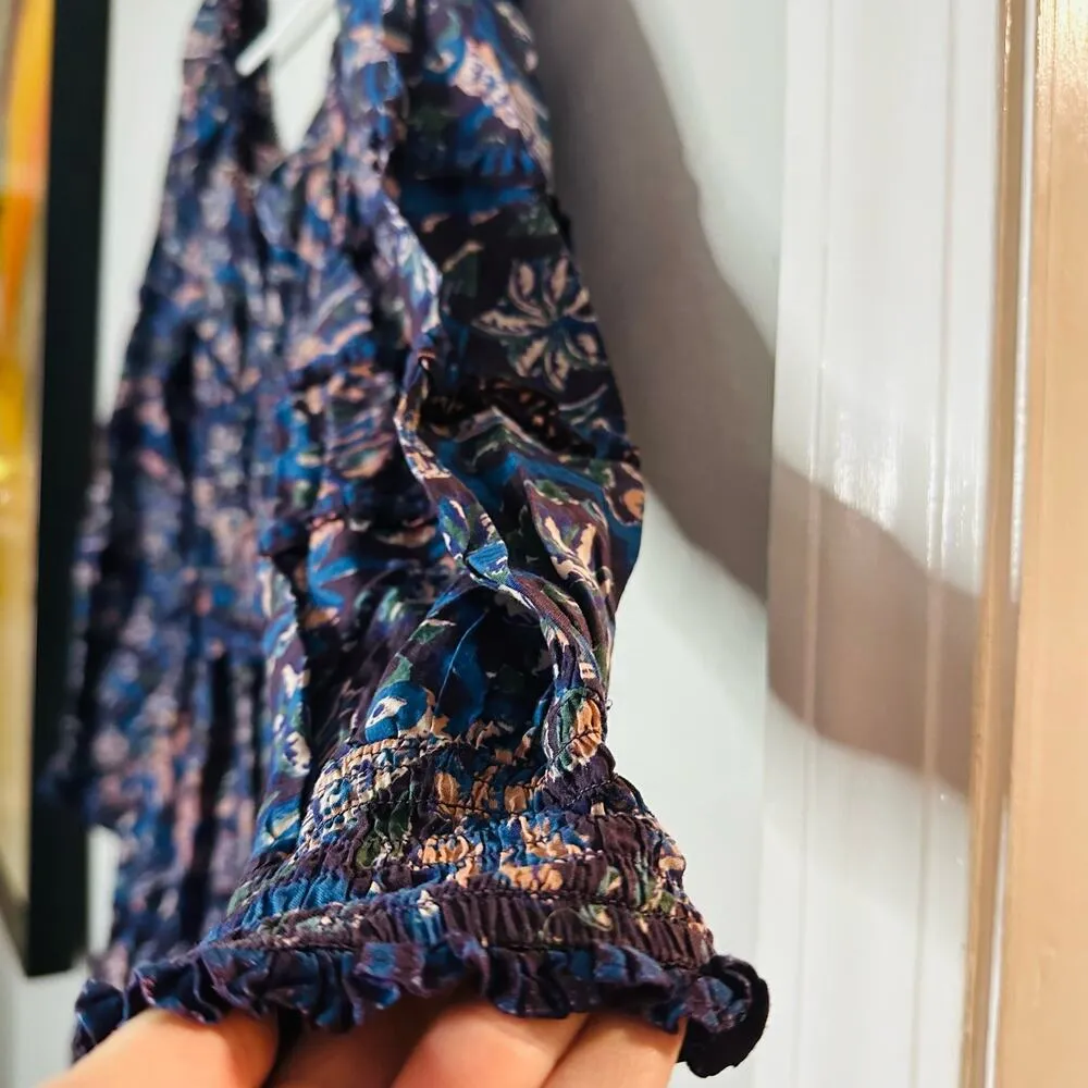 SEA NEW YORK Navy Pink Noah Smocked Long Sleeve Midi Dress Size 2 Blue - Image 5