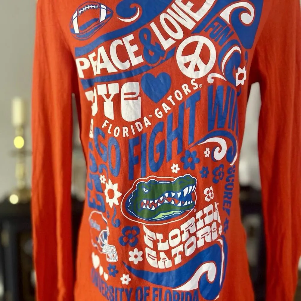 Gators University of Florida Long Sleeve Women’s Tee, Peace, Love, Football Orange Size L - Image 4