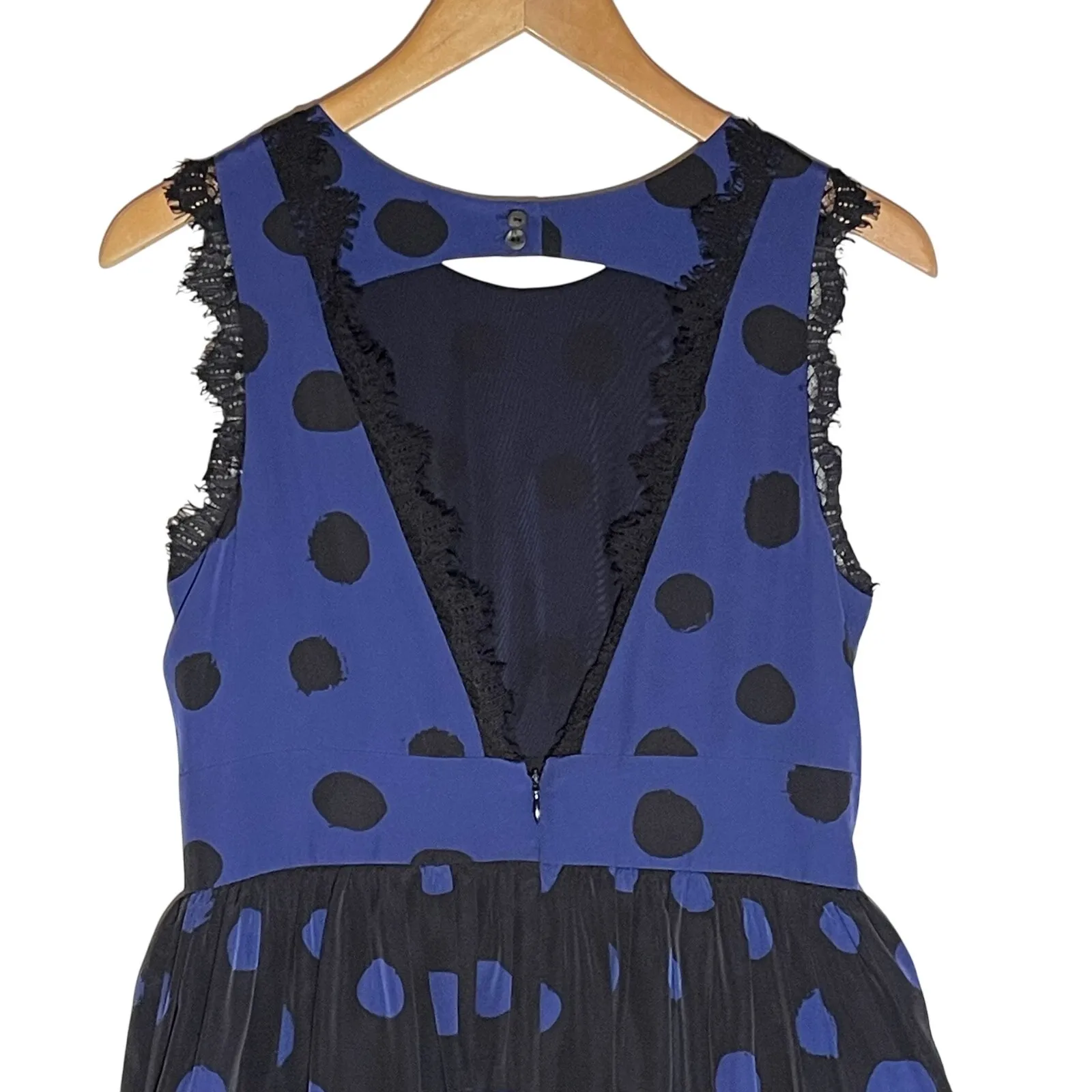 ANTHROPOLOGIE COREY LYNN CALTER Blue Polkadot Lace Trim Mini Dress - Image 5