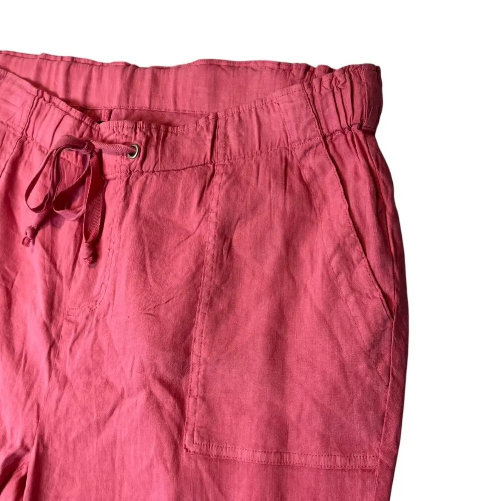 Kut From The Kloth Women's 1X Pants Straight Leg Linen Blend‎ Pink Drawstring - Image 2