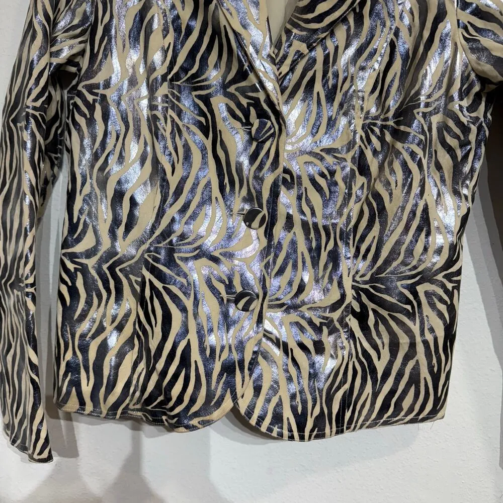 Bamboo Traders Silver Zebra Open Front Blazer Sz M Size M - Image 4