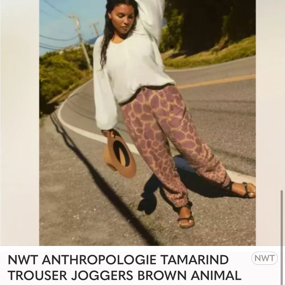 Anthropologie Tamarind Brown Animal Print Linen Jogger sz 10 - Image 5