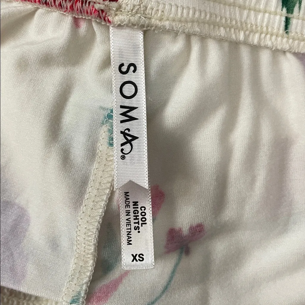 Soma Floral Wide Leg Pajama Pants - Cream with Red and Purple - Image 4