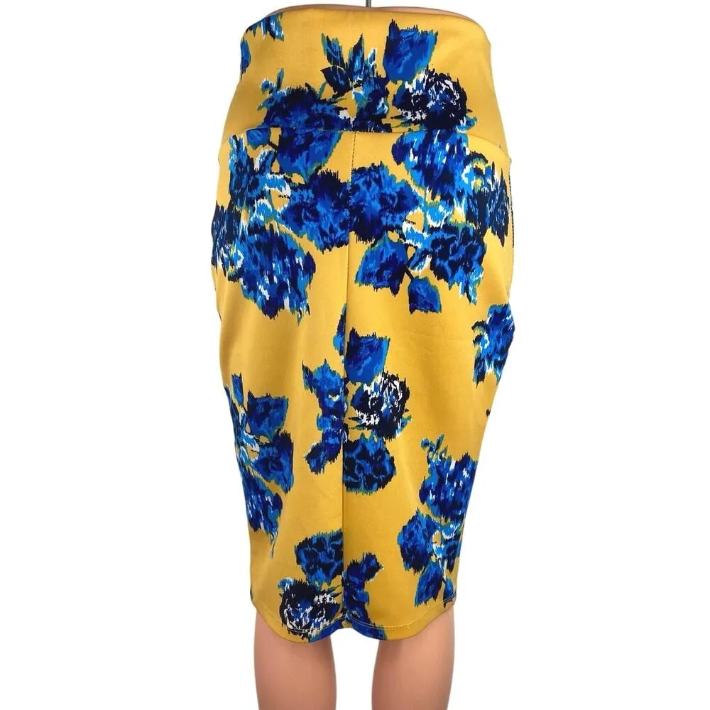 Silhouette NYC Yellow Blue Floral Stretch Straight Pencil Career Office Skirt M - Image 3