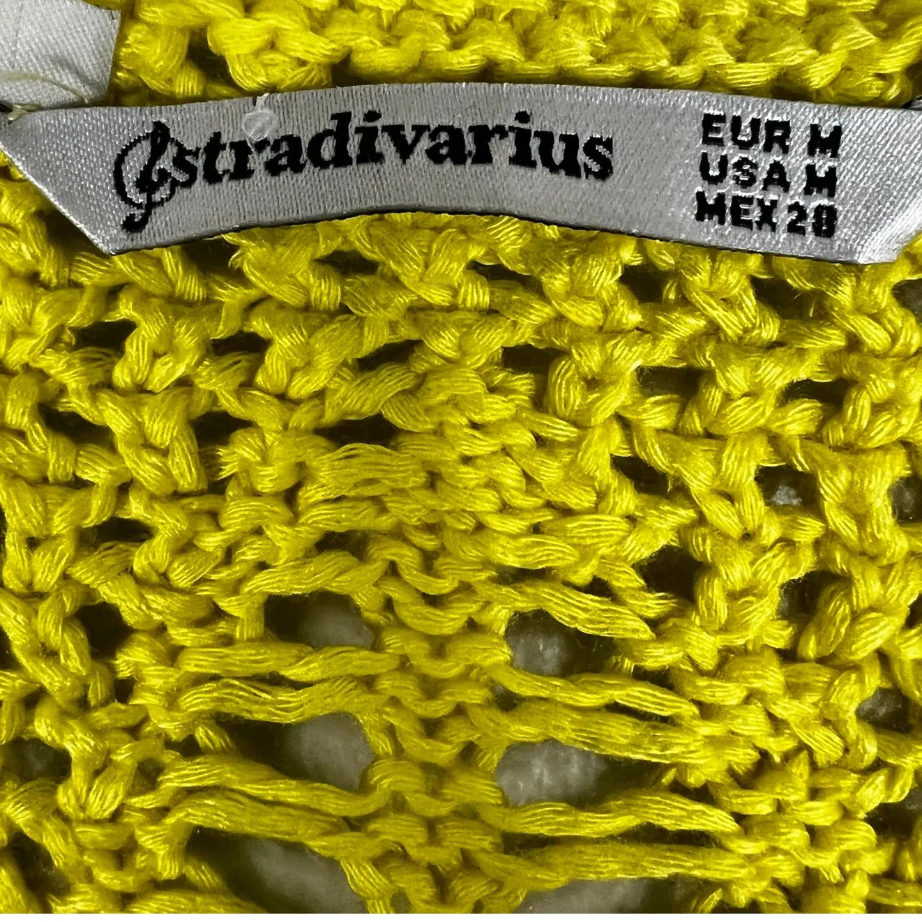 Stradivarius Tank Top Womens M Yellow Crochet Knit V-Neck Coastal Cowgirl Hippie - Image 5