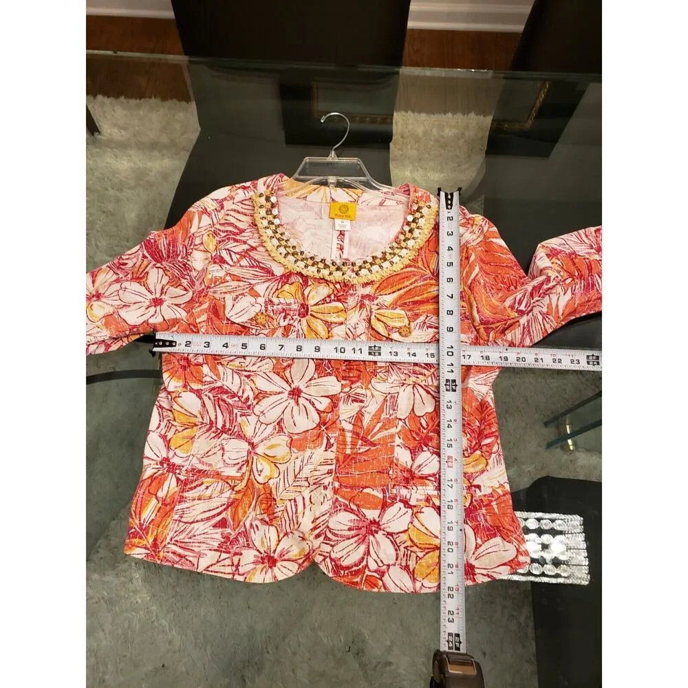 Ruby Rd. Women's Multi Floral Island Leaves Beads Cotton Blazer Jacket Size 14 - Image 10