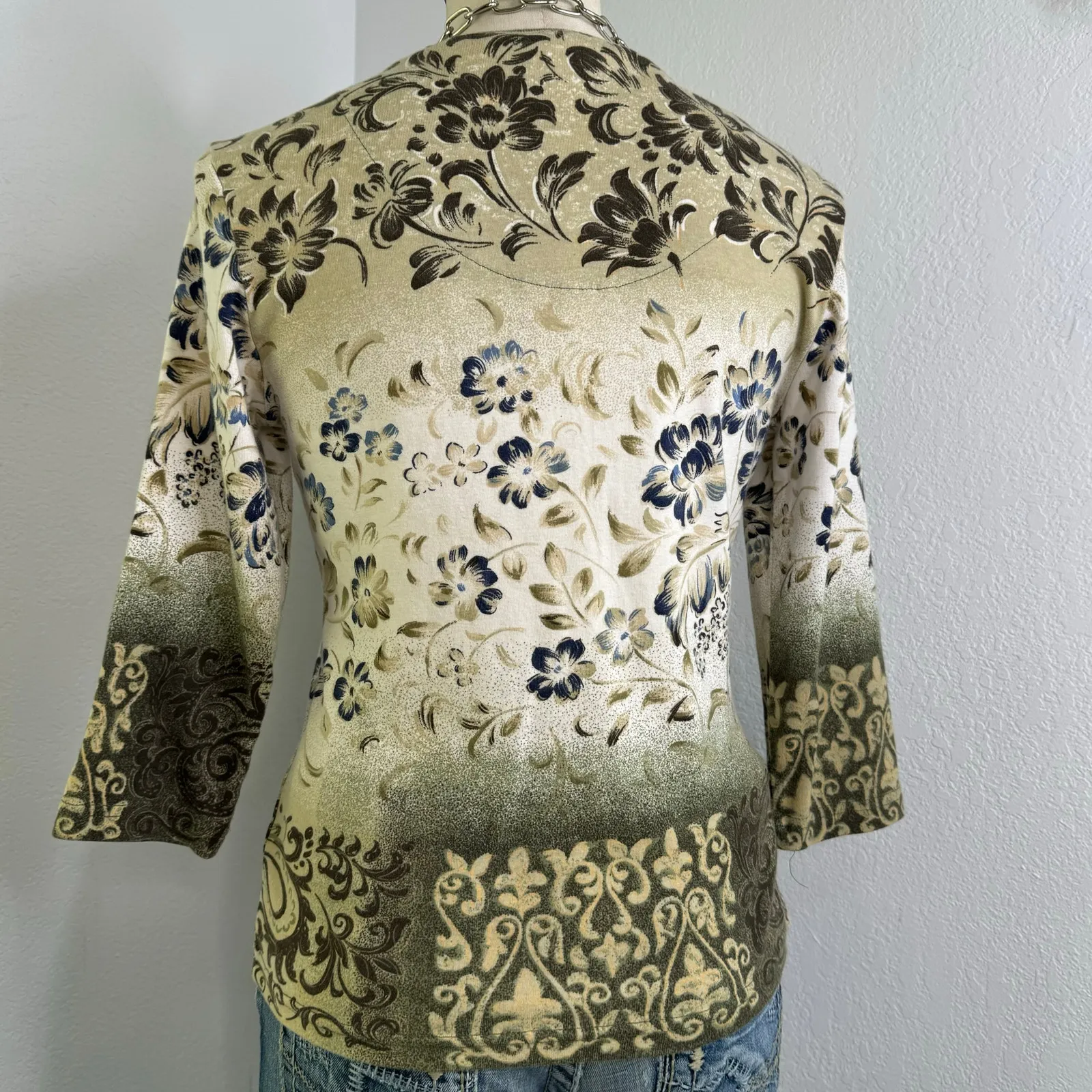 Y2K Fairycore Green Flower Design Printed 3/4 Sleeves Top Size Medium - Image 5