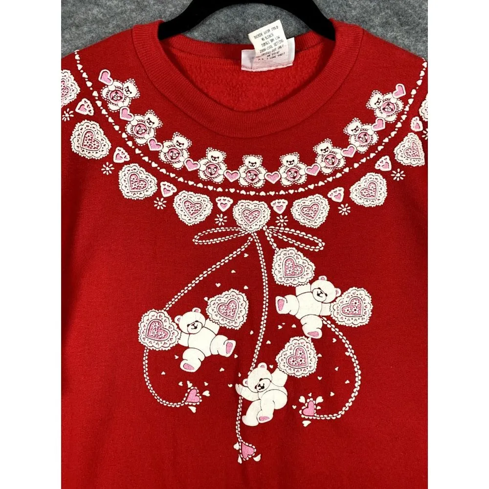 Vintage Scarab Fairy Kei TEDDY BEARS Large Sweatshirt 80s 90s USA Red Doubleside - Image 3
