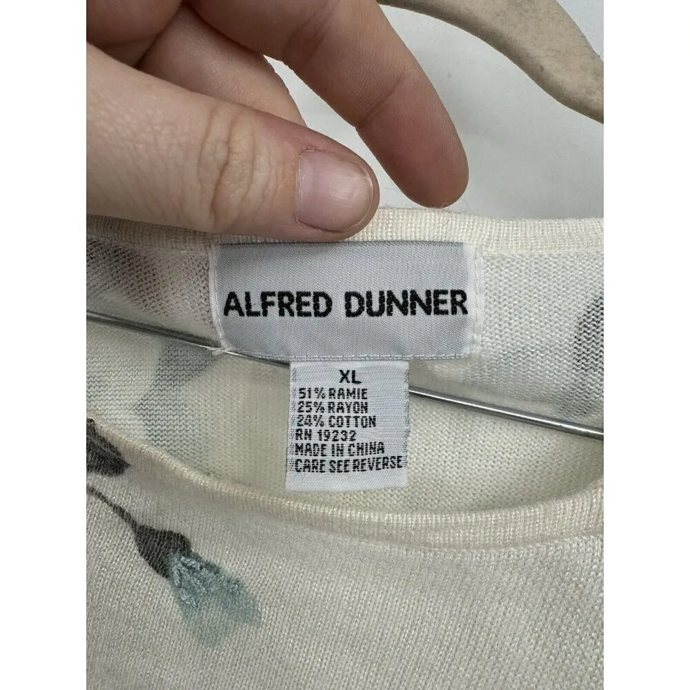 VTG Alfred Dunner‎ Sweater Women XL Cream Grandma Granny Floral Beaded Coastal - Image 3