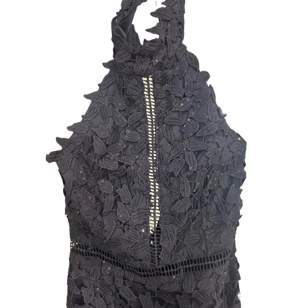 NWT! Bardot Sequin Leaf Lace Dress In Black Sz 2 - Image 7