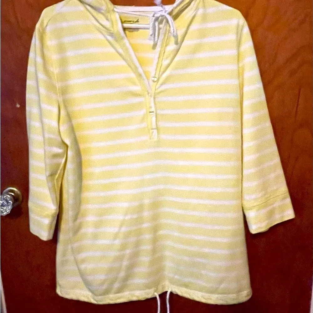 Exertek Evertek yellow and white stripes Hooded pullover with drawstrings neck/ waist - Image 1