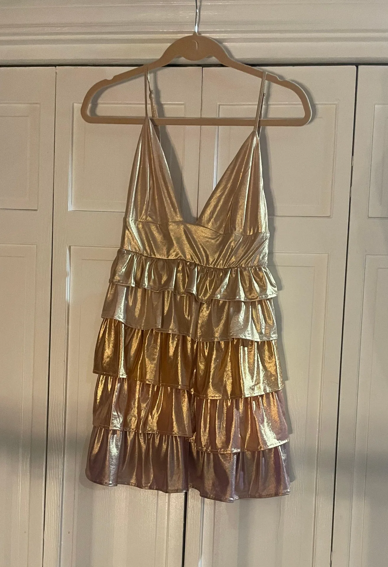 Storia Metallic/Gold Ruffle Dress - Image 4
