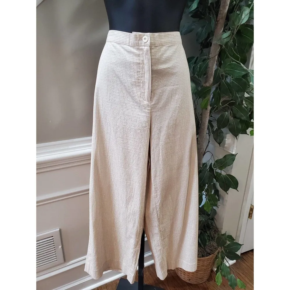 Susan Graver Women's Beige Cotton Single Breasted Jacket & Pant 2 Pc Suit Size L - Image 3