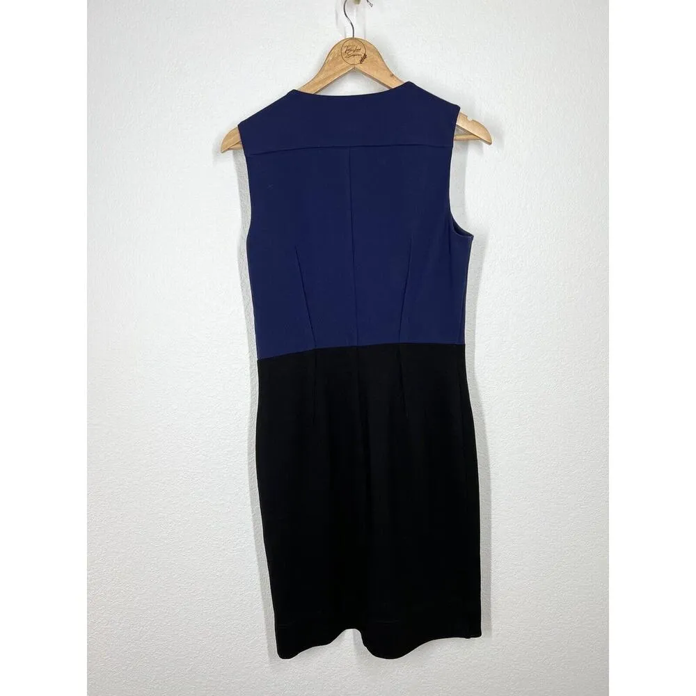 Diane Von Furstenberg DVF Parquet CB Color Block Sheath Dress 8 Black Navy - Image 4