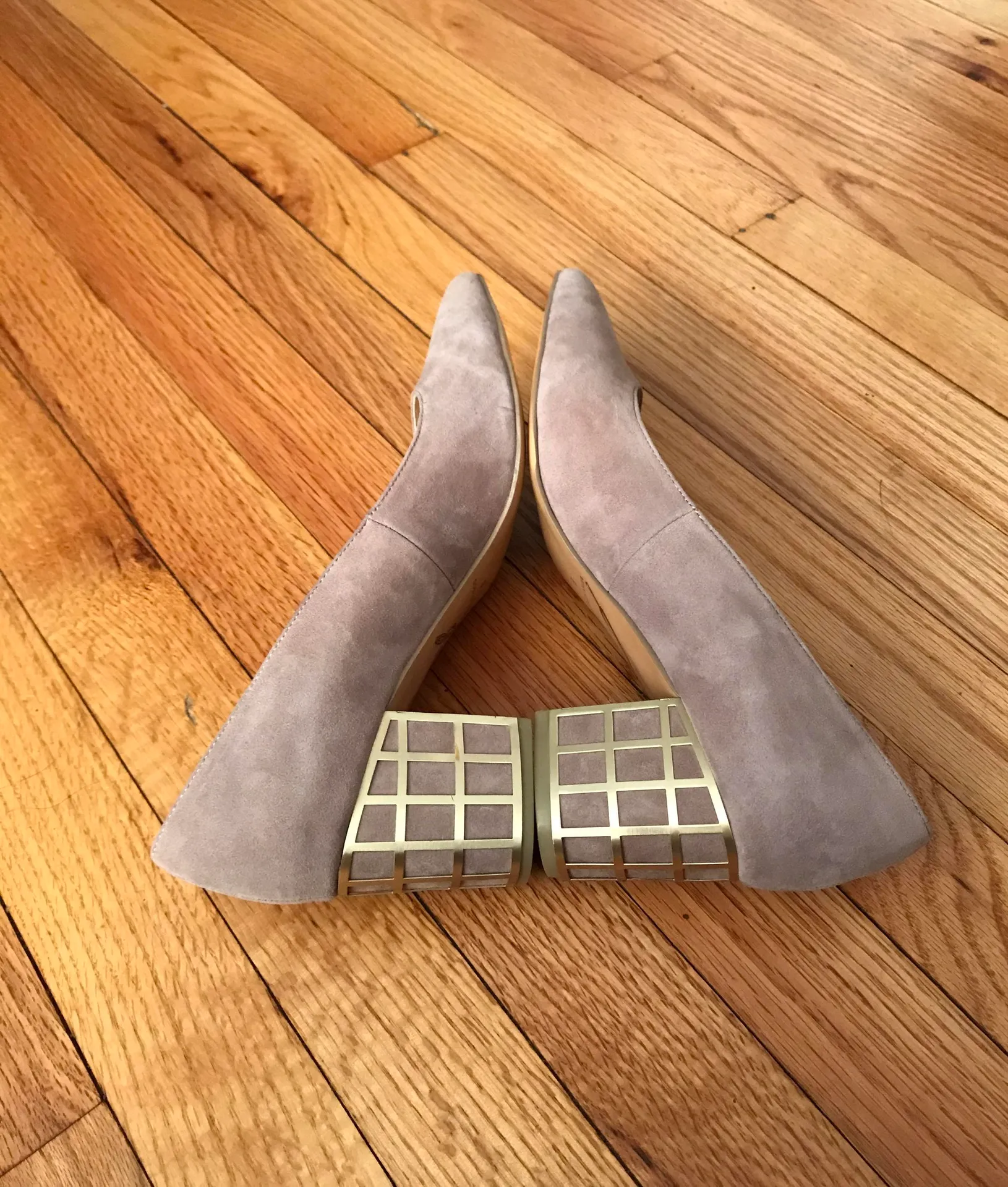 Lilac Karina Suede Block Cage Pointed Pumps - Image 3