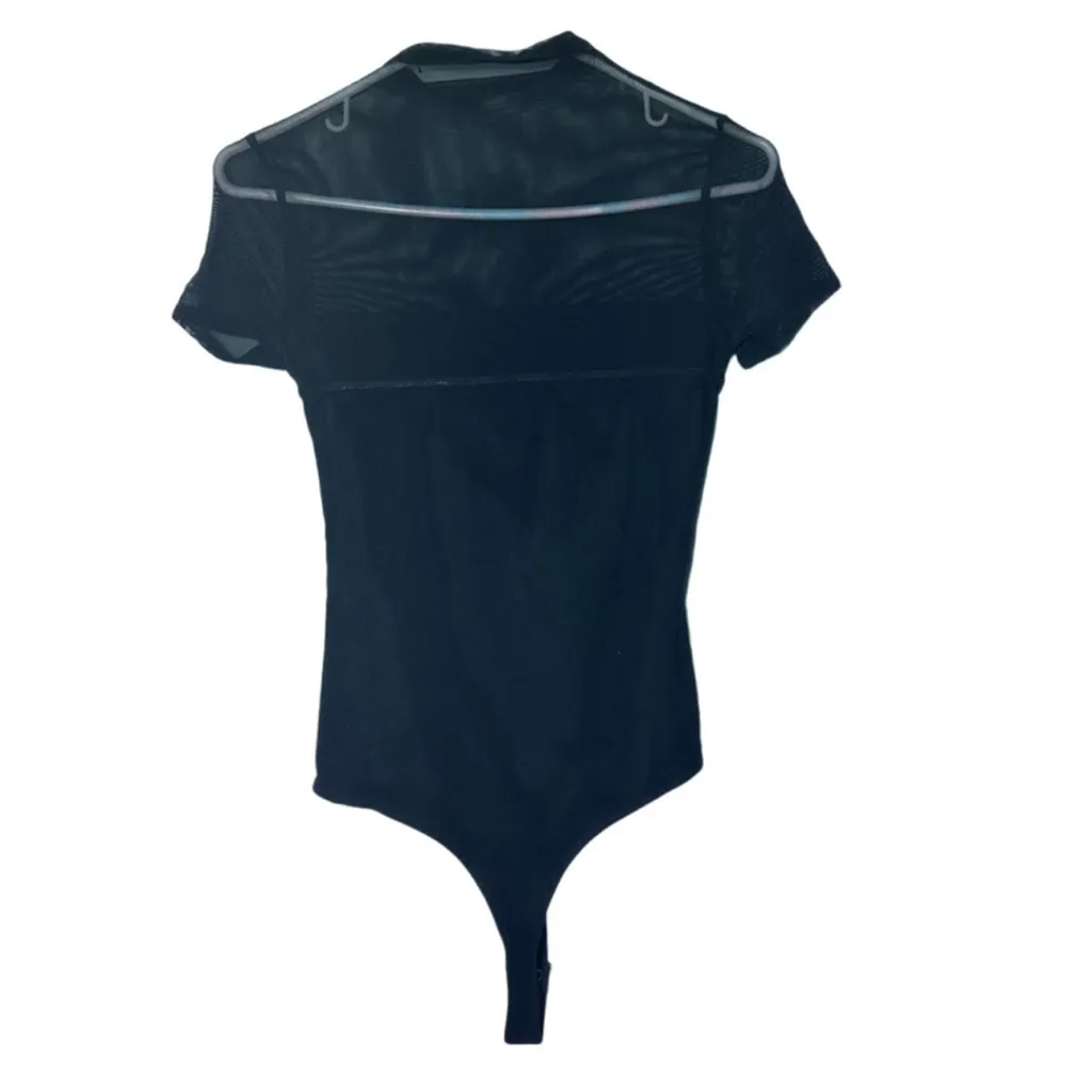 NWT REORIA Women’s Sheer Mesh Ruched Bodysuit – Medium Black - Image 6