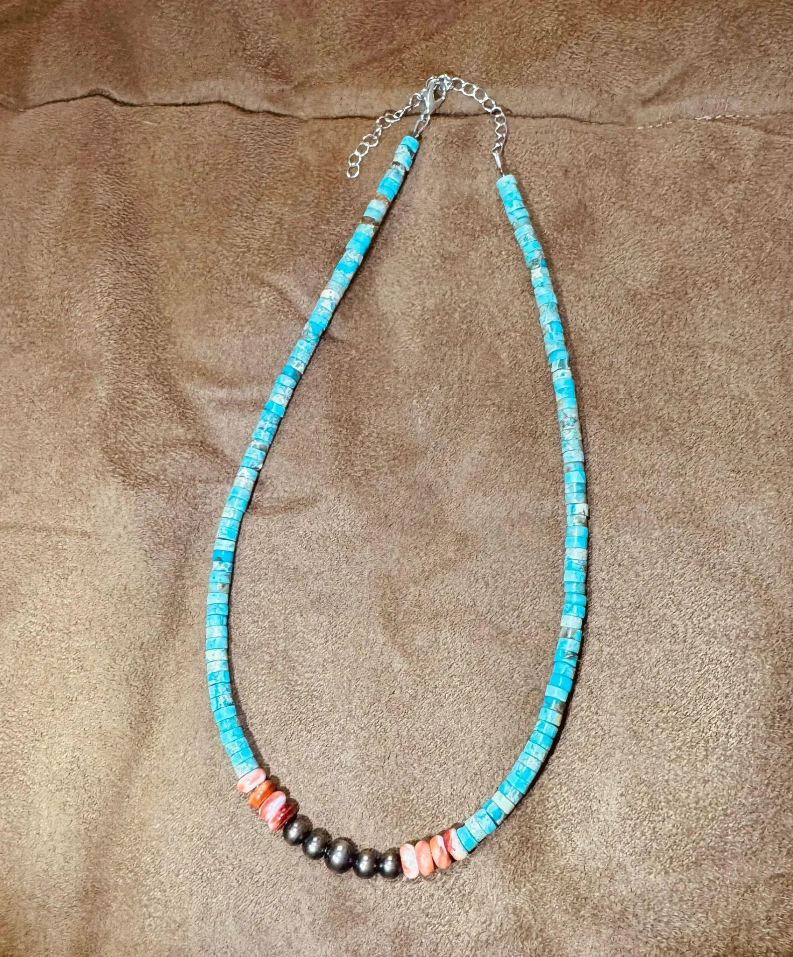 Turquoise and Navajo Pearl necklace Blue - Image 2