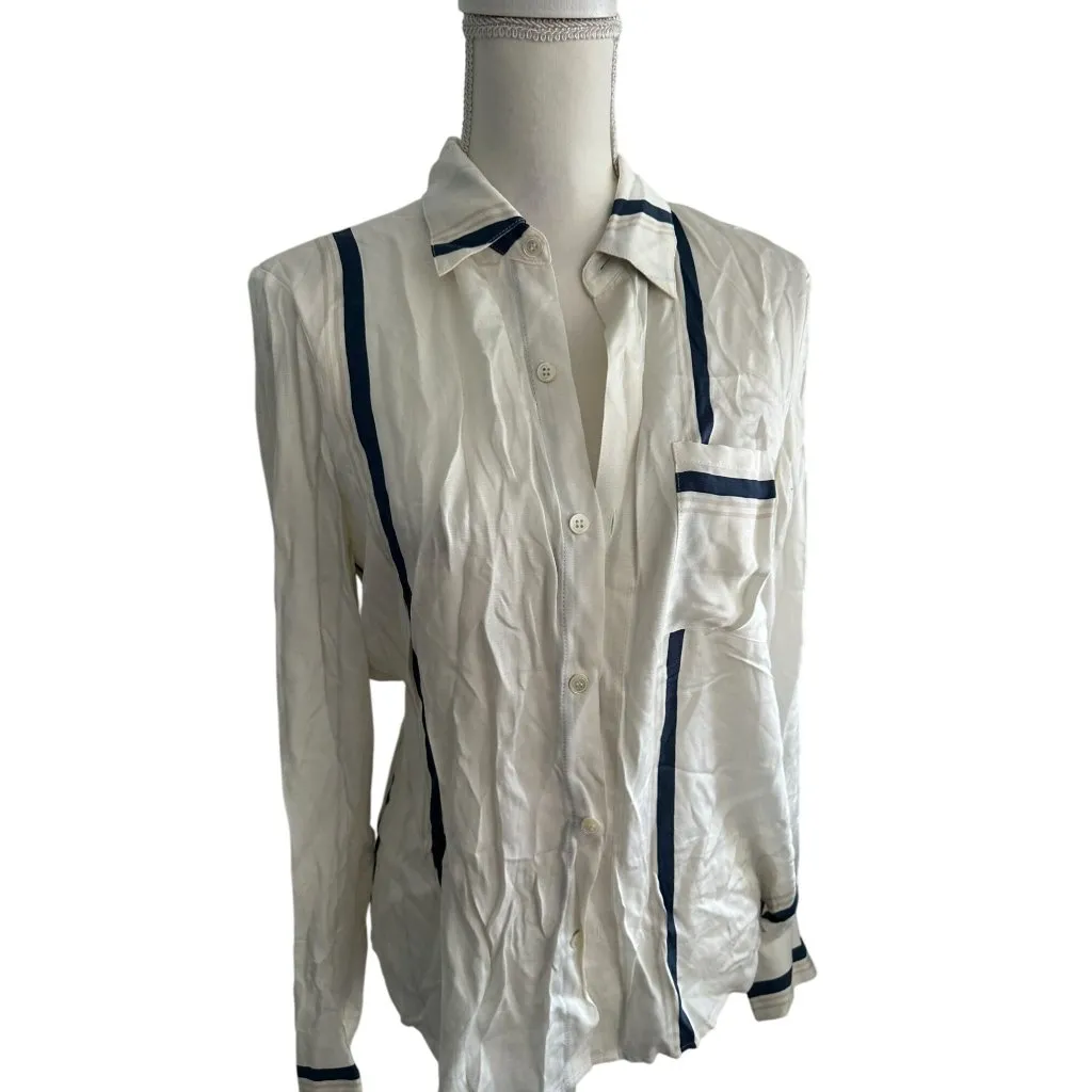 FRAME Women's White Striped Long Sleeve Button Down Shirt Size Small - Image 2