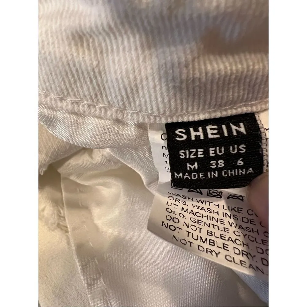 Shein White Distressed Denim Cutoff Shorts Medium / Size 6 - Image 3
