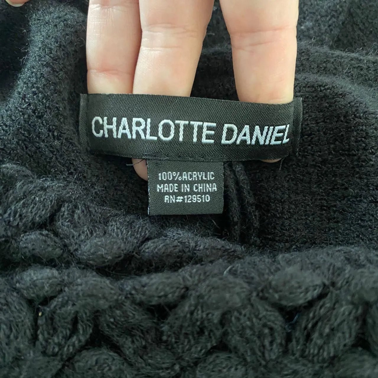 Charlotte Daniel Black Knit Pearl Beaded Knitted Shawl Poncho Top Sweater OS Size undefined - Image 7