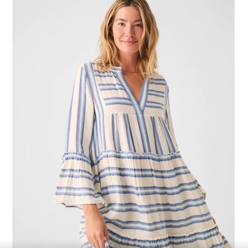 Faherty Dream dress Cotton Gauze Vida Midi Blue Baja Large Boho Beach Stripe XS - Image 7