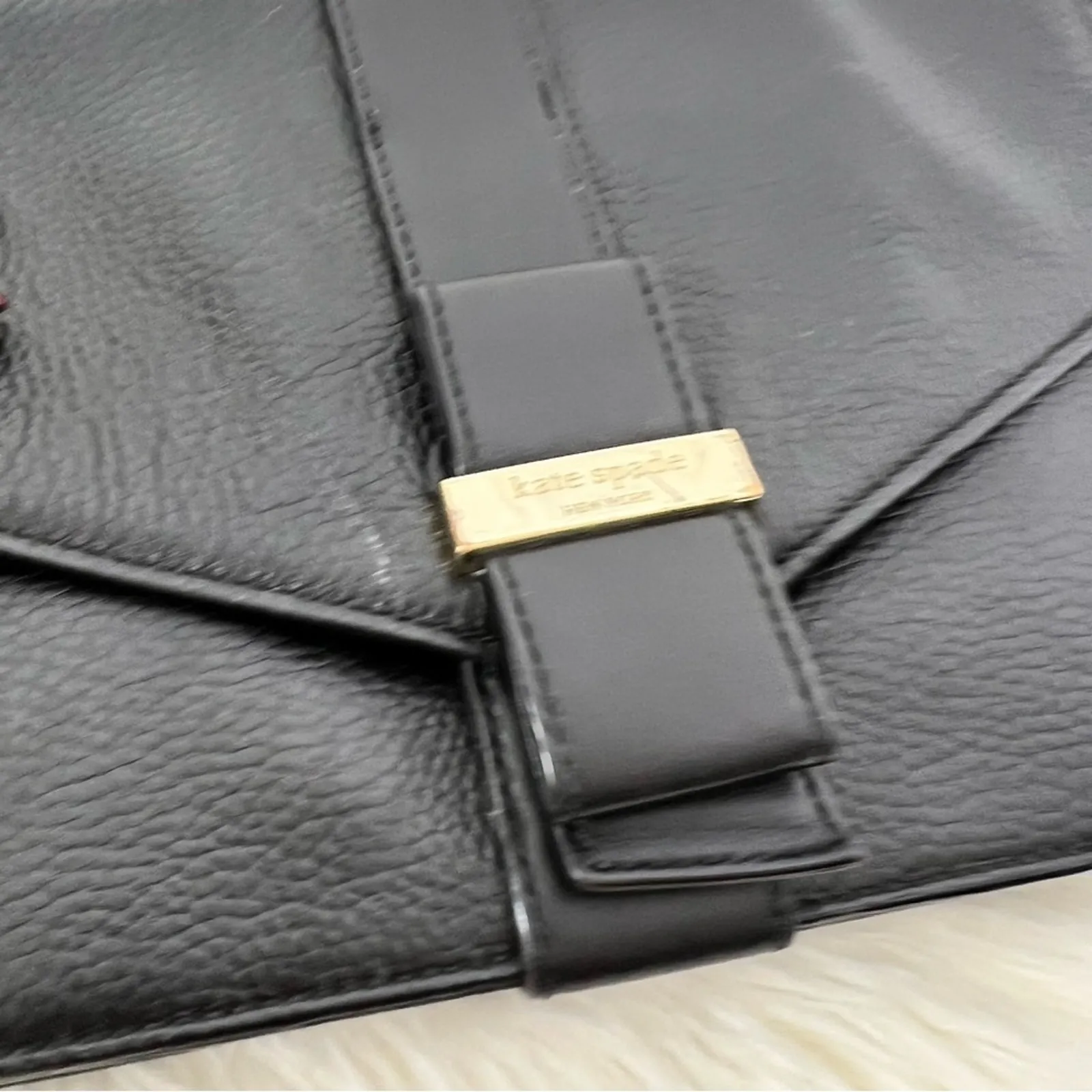 Kate‎ Spade Black Leather Crossbody Shoulder Bag Flap Gold Buckle - Image 4