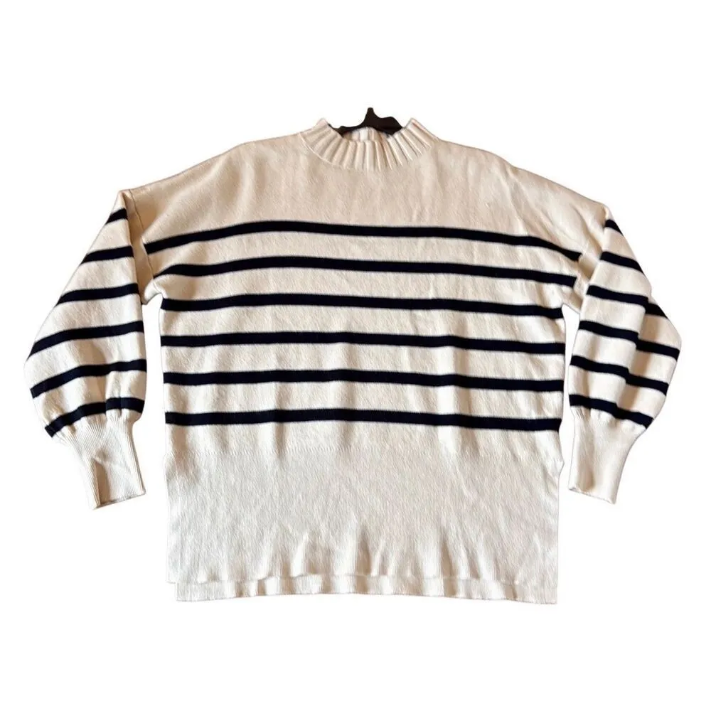 Amazon  cream striped mock neck oversized sweater M - Image 2