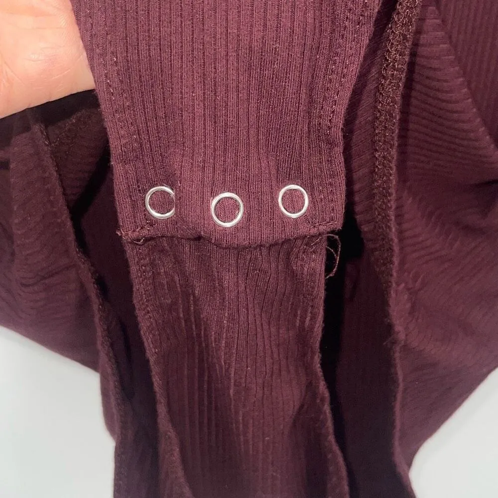 Topshop Womens Ribbed Keyhole Cutout Long‎ Sleeve Bodysuit Burgundy Size 8 - Image 4