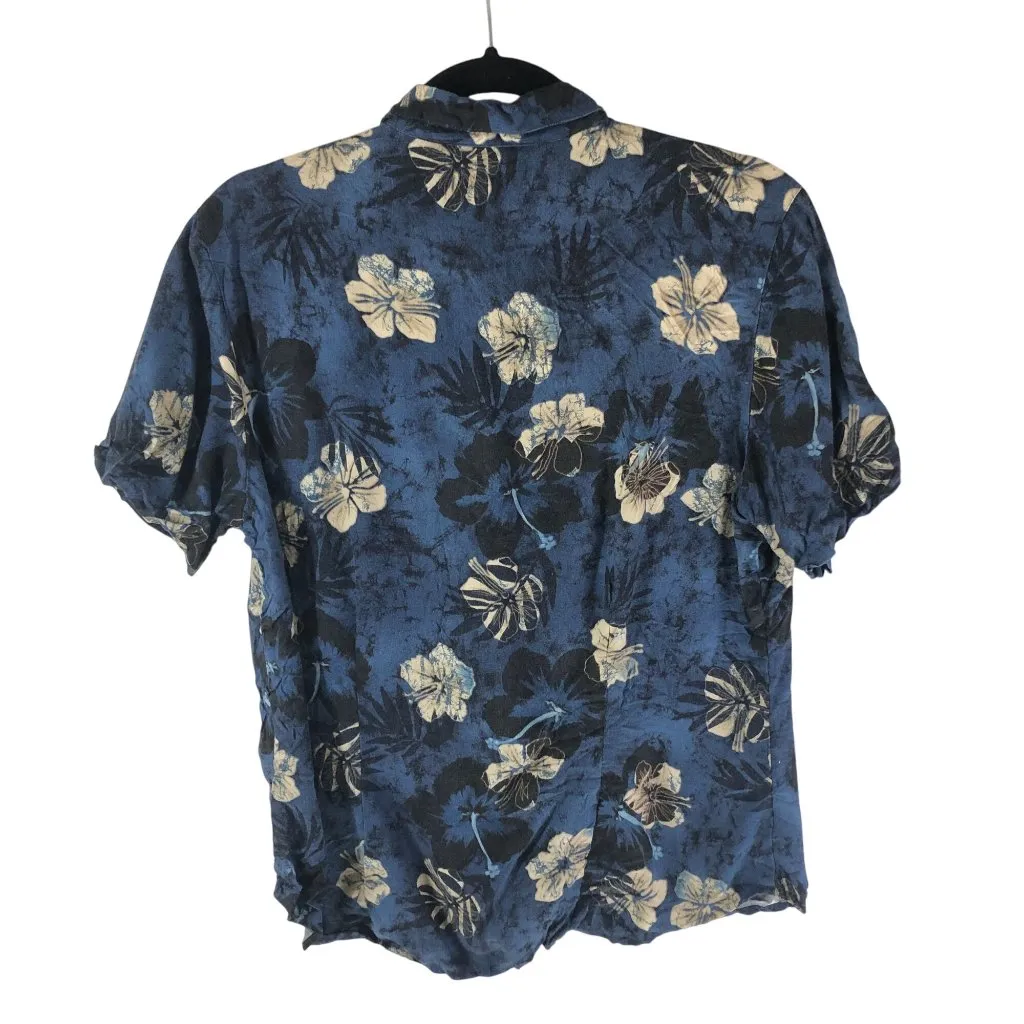 Van Heusen Womens Hawaiian Aloha Shirt Floral Blue M - Image 3