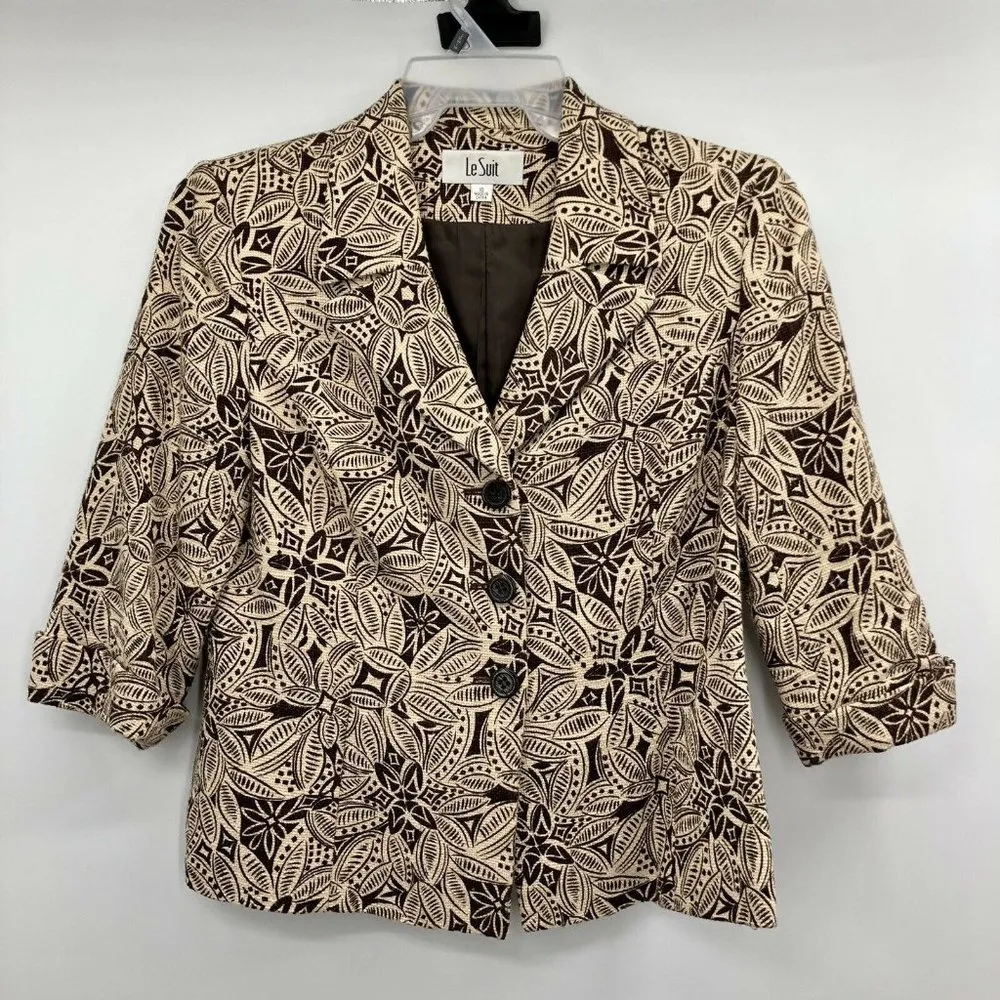 LeSuit Lined Blazer Womens 10 Used Brown Tan - Image 11