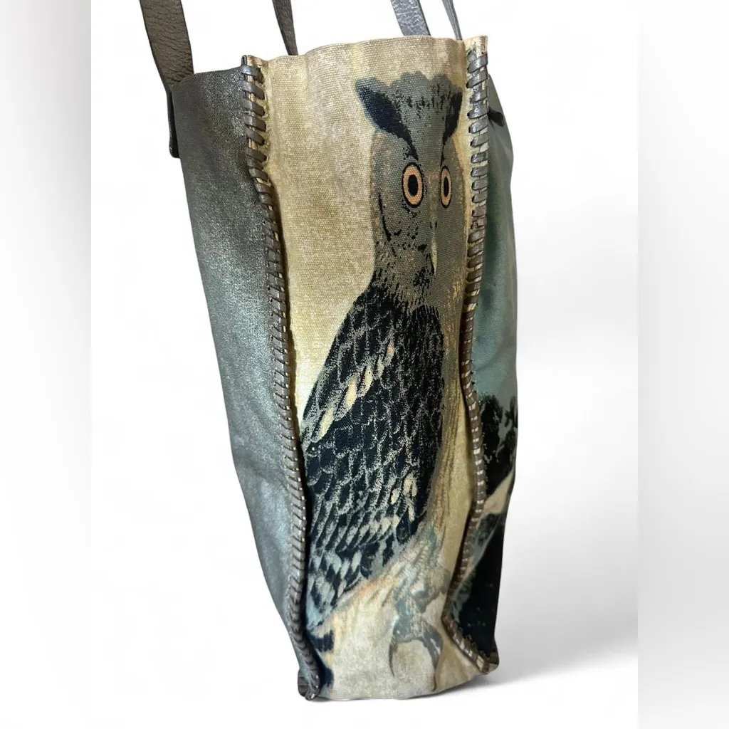 Anthropologie Jasper & Jeera Printed Canvas & Leather Tote Bag Blue - Image 5